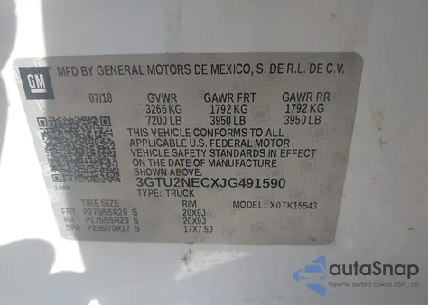 2018 GMC Sierra 1500 Slt from USA, damaged, VIN 3GTU2NECXJG491590